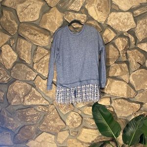 Oversized beach sweatshirt with distressed lace trim